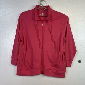 JMS Just My Size Sweatshirt Jacket Women's Sz 1X (16W) Hot Pink Full Zip Cotton